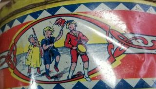 VINTAGE 1920 ' S CHILDS TOY DRUM TIN LITHO WHITAKER - GLESSNER CO.  w/ wooden sticks 6