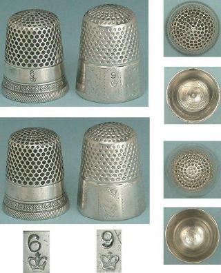 2 Antique Sterling Silver Thimbles by H.  Muhr ' s Sons Circa 1890s 2