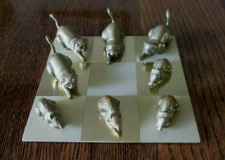 Vintage Brass Cat And Mouse Tic Tac Toe Penco,  With Brass Board