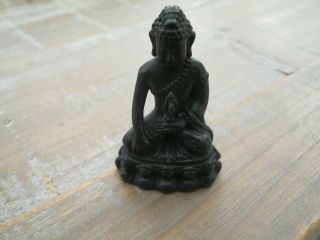 Unusual Solid Bronze Of Buddha Seated Upon Lotus BLOSSOM - Wax Seal Base 4