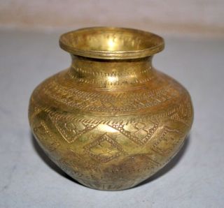 Ancient India Brass Rare Hand Engraved Hindu God Pooja Holy Water Pot 2
