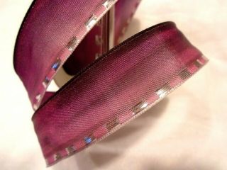 Nos French Wired Ombre Ribbon Silver Metallic Tinsel Border 1 " X 20 Yds Eggplant