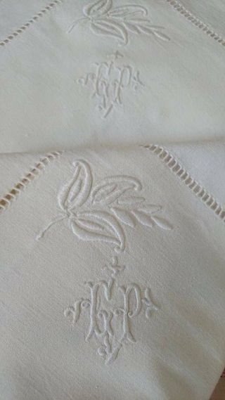 Gorgeous Pr Antique French Embroidered Pure Linen Pillow Cases Monogram C1890