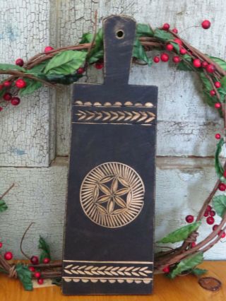 Vintage Wood Wooden Butter Mold Paddle Carved Geometric Pa Dutch Star Design