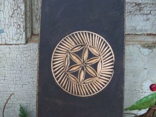Vintage Wood Wooden Butter Mold Paddle Carved Geometric PA Dutch STAR Design 3