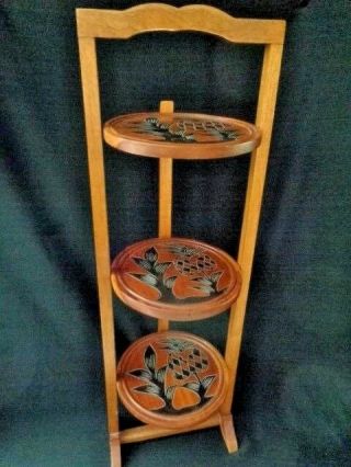 3 - Tier Cake Muffin Pie Folding Stand Pineapple Motif Hand Carved