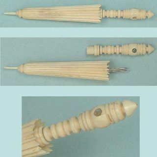 Antique Bone Parasol Or Umbrella Needle Case W/ Stanhope Circa 1900