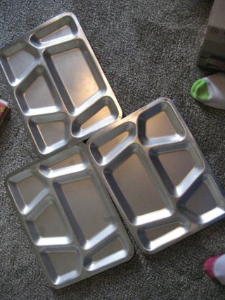 3 Stainless Steel Usa Military Mess Hall Divided Food Trays - Some Wear To Finish