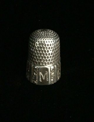 Victorian Sterling Silver Embossed Monogram " G  M " Thimble,  Sz 7