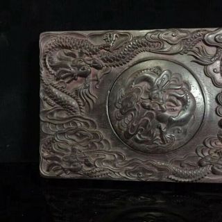 Collectable China Handwork Boxwood Carve Exorcism Dragon Exorcism Old Ink - Stone 2