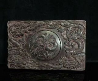 Collectable China Handwork Boxwood Carve Exorcism Dragon Exorcism Old Ink - Stone 6