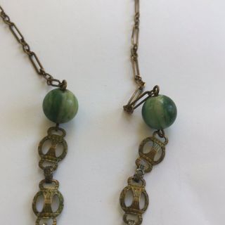 Antique Brass & Sterling Necklace W Jade 3