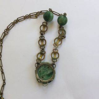 Antique Brass & Sterling Necklace W Jade 4