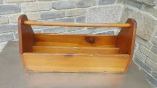 Vintage Wood Tool Box Caddy Wooden Carpenters Handmade Tote Sturdy