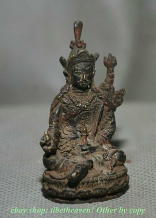 5CM Old Tibetan Bronze Painting Temple Guru Padmasambhava Buddha Statue 2