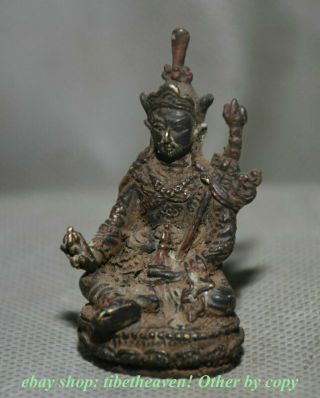5CM Old Tibetan Bronze Painting Temple Guru Padmasambhava Buddha Statue 3
