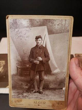 CAMP ALGER VA.  Spanish American War? SOLDIER RIFLE Cabinet Card PHOTO Medal Pa 3