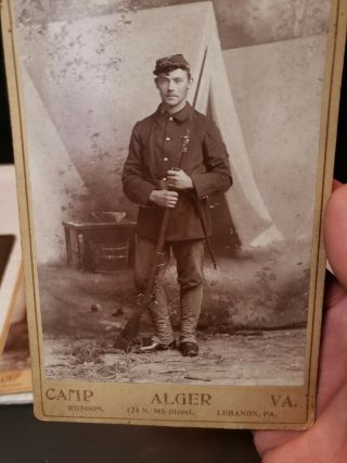 CAMP ALGER VA.  Spanish American War? SOLDIER RIFLE Cabinet Card PHOTO Medal Pa 5
