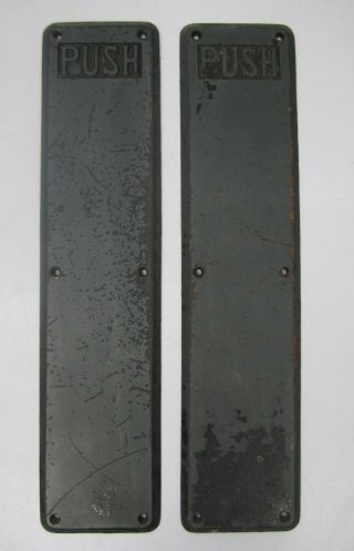 Pair 2 Vtg Commercial Industrial Matching Cast Metal Door Push Plate Handle J4
