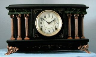 Old Antique Sessions Black Mantel Shelf Clock Allwin 1910 Fully Restored