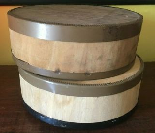 2 Vintage Primitive Round Bentwood Pantry Cheese Box Wood