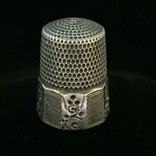 Victorian Sterling Silver 10 - Sided Etched Base Thimble,  Sz 11