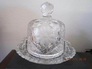 Antique Brilliant Cut Glass Butter / Cheese Dish with Dome Lid 6 