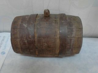 Antique Primitive Old Wooden Vessel Canteen Keg Barrel Iron Banded