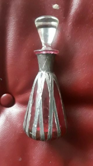 Antique Cranberry Glass With Sterling Silver Overlay Perfume Bottle Makers Mark