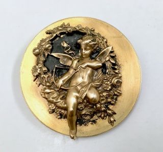 Extra Large Ornate Brass Button With An Applied Angel Holding A Bow And Arrow