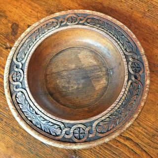 Antique Primitive Hand Carved Wooden Treenware Folk Art Bowl 11 1/2 "