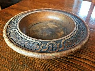 ANTIQUE PRIMITIVE HAND CARVED WOODEN TREENWARE FOLK ART BOWL 11 1/2 