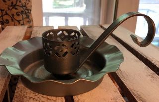 Rustic Silver Primitive Pierced Metal Chamber Stick Candle Holder Country Decor