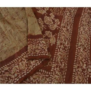 Sanskriti Vintage Cream Saree Pure Silk Batik Work Sari Craft 5 Yd Decor Fabric 2