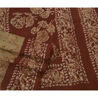 Sanskriti Vintage Cream Saree Pure Silk Batik Work Sari Craft 5 Yd Decor Fabric 3