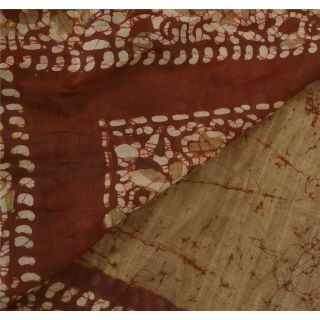 Sanskriti Vintage Cream Saree Pure Silk Batik Work Sari Craft 5 Yd Decor Fabric 6