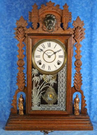 Antique E.  Ingraham Shekel Parlor Clock - 8 Day Key Wind Gong Chime - Well