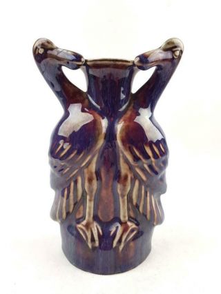 Antique Chinese Flambe Glazed Double Bird Vase,  19th C,  Very Rare Form