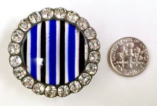 Deluxe 18th c.  button with blue,  white & black stripes under glass,  paste border 2