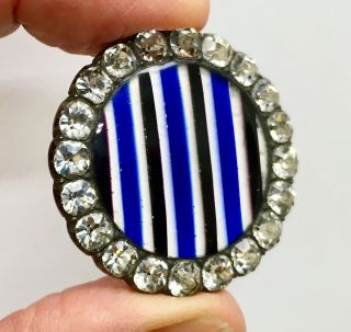 Deluxe 18th c.  button with blue,  white & black stripes under glass,  paste border 5