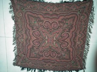 Antique French Paisley Kashmir Square Piano Shawl Wool Size 37 " X35 Reversible