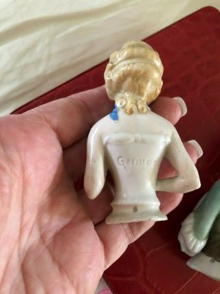 2 ANTIQUE GERMAN HALF DOLLS hatpin doll vintage porcelain sewing vanity numbered 3