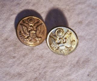 2 Antique Vintage Brass Us Eagle Military Buttons C1900 Scovill Mfg Co Waterbury
