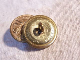2 Antique Vintage Brass US Eagle Military Buttons c1900 Scovill Mfg Co Waterbury 5