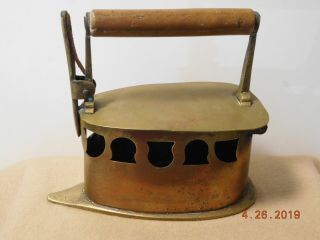 Antique All Brass Charcoal Coal Sad Flat Box Iron W Wood Handle Dutch Style