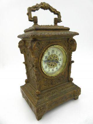 Antique Carriage Clock Brass Porcelain Dial The Haven Clock Co.