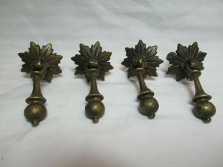 Set Of 4 Victorian Brass Tear Drop Drawer Pulls 1 1/4 Escutcheon