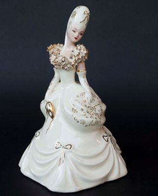 Vintage Hollywood Regency Style Porcelain Figurine Woman Mask Ball