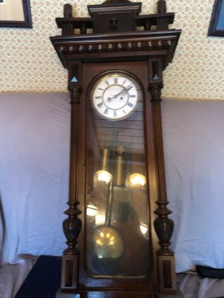 Estate Rare 19th Century Antique Vienna Regulator 2 Weight Wall Clock