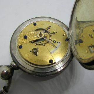 1873 Elgin H Z Culver Sterling Silver KW Key WInd Pocket Watch Early 5